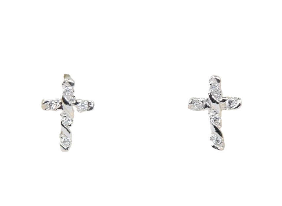 14K Yellow White Gold Cubic Zirconia CZ Cross Earrings