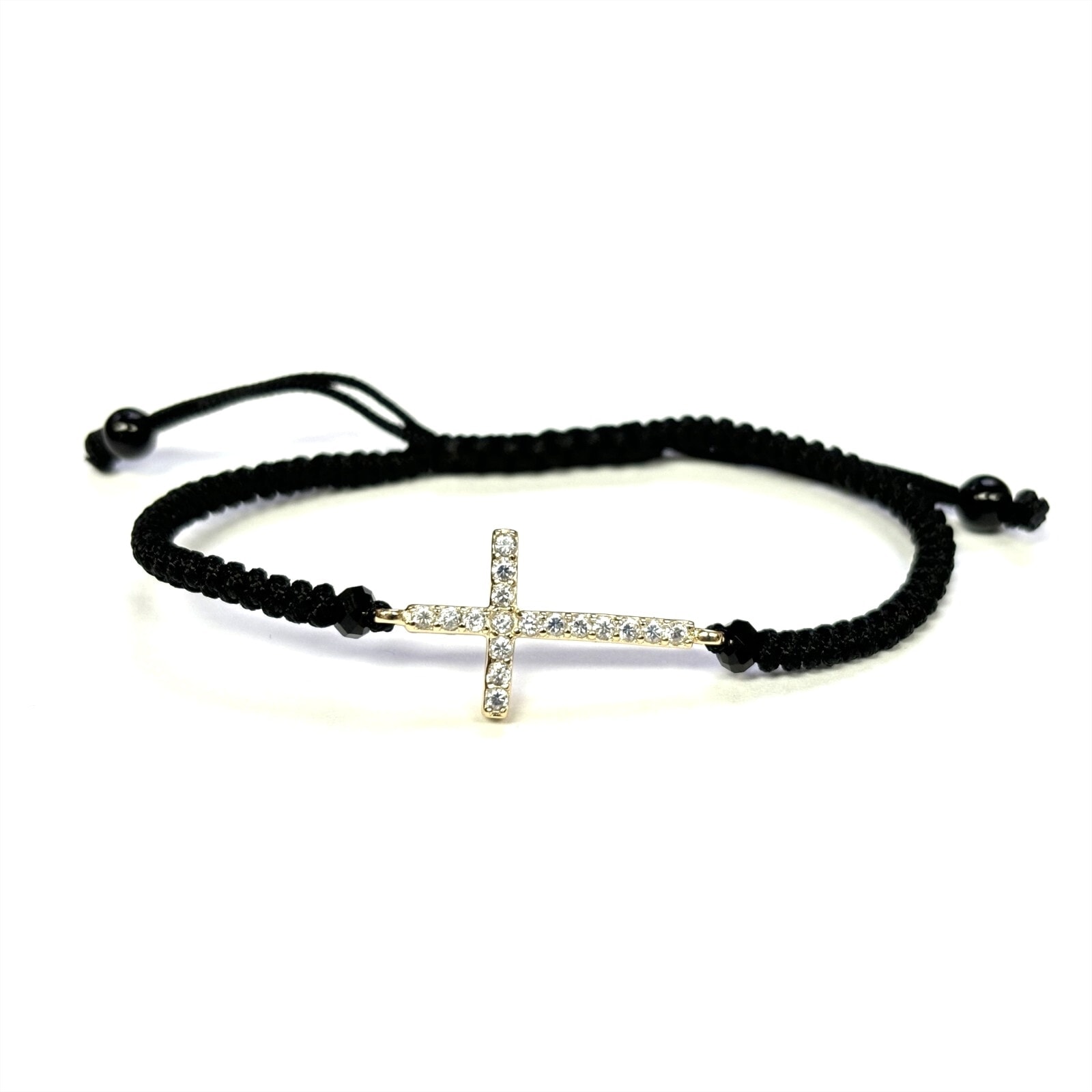 925 Sterling Silver String CZ Bracelet Cross 6" Adjustable to 11"