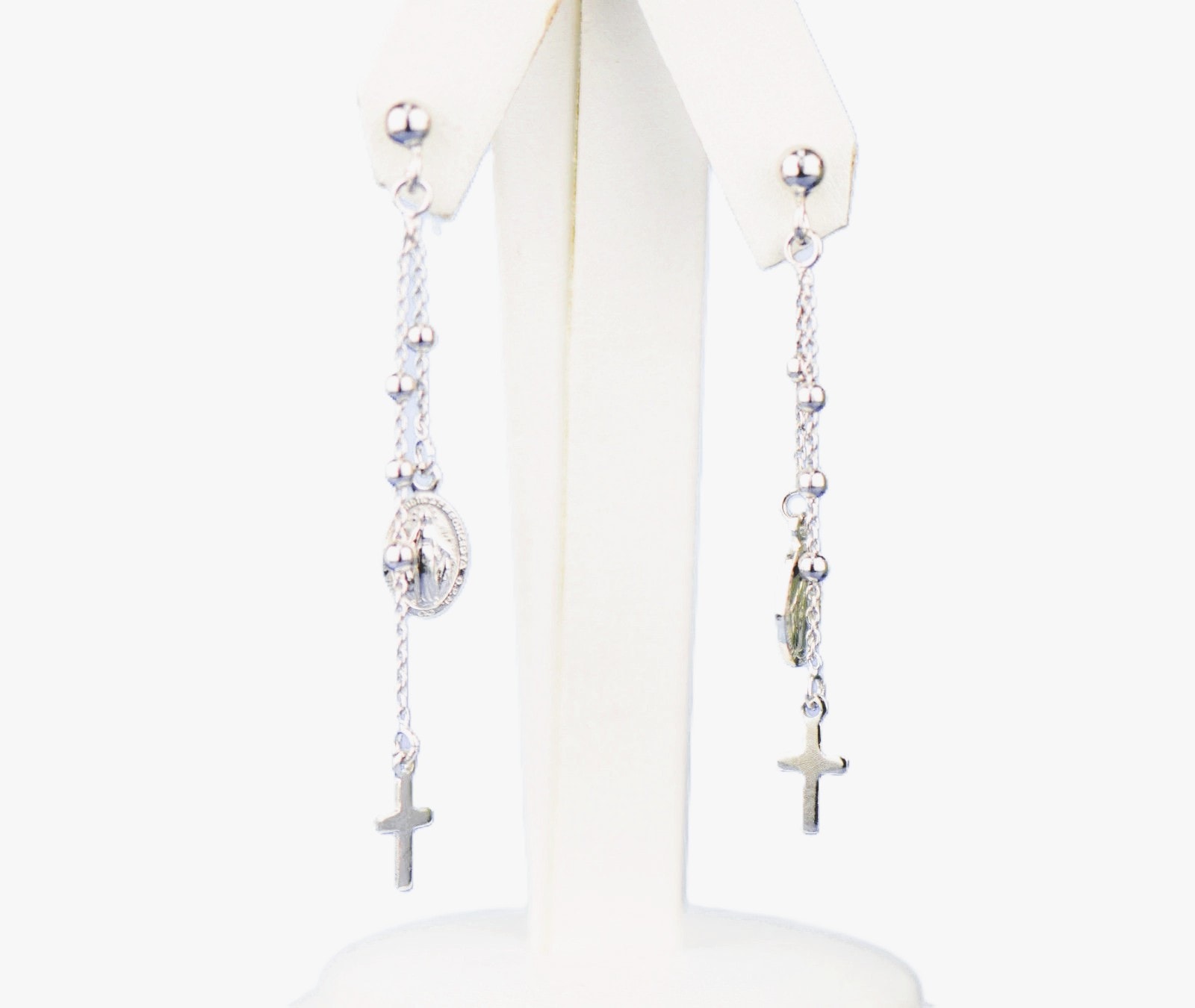 Sterling Silver Virgin Mary with Jesus Cross Dangle Earrings